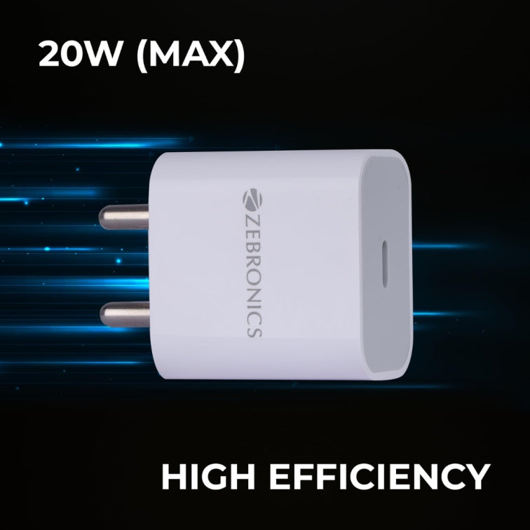 Zebronics MA104B Type C Charger, 20W max, for iPhone | Android Smartphones