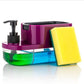 3 in 1 Soap Pump Dispenser Dish Soap Liquid Dispenser Sponge Holder Dish Soap Pump Dispenser for Kitchen Sink Countertop Kitchen Bathroom (Purple)