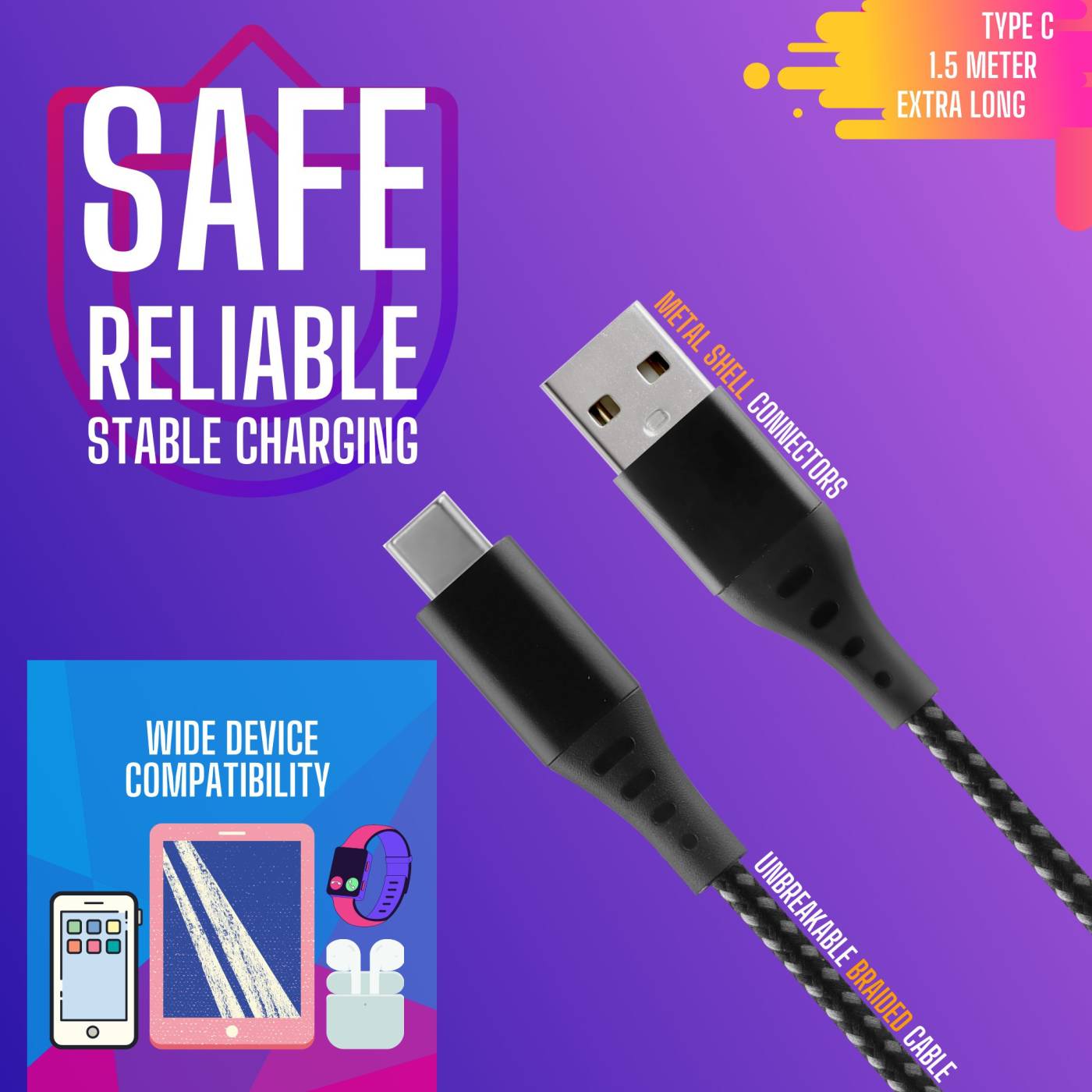 Wellmist Fast Charging Cable 15W, Wellmist 15W Rapid Charging (WM24)