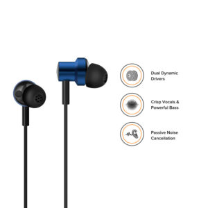 Mi Dual Driver In-Ear Wired Earphones with Mic, Crisp Vocals & Rich Bass (Blue)