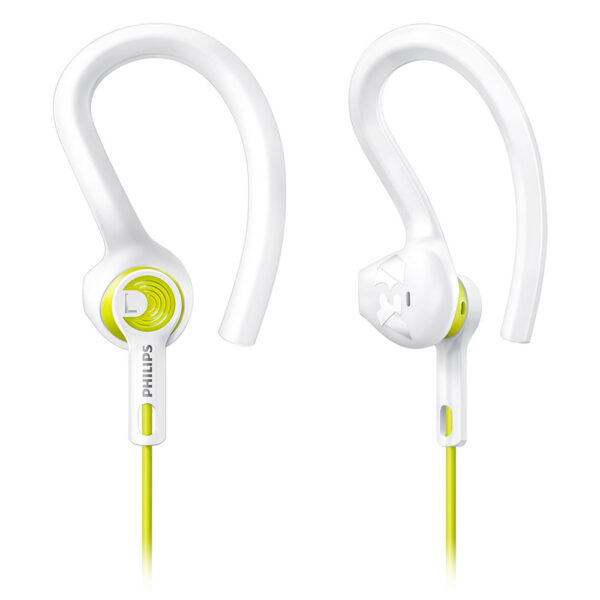 Philips SHQ1400LF ActionFit Wired Earphone, IPX4 Water Resistance, Kevlar Reinforced Cable (Lime Yellow/White