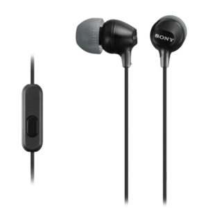 Sony MDR-EX15AP Wired Earphone with Mic, Secure-fitting Silicone Earbuds (Black)